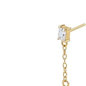 g23 titanium threadless labret top with baguette cubic zirconia chain drop, sterling silver plated flat back piercing jewelry, cz arc design for lip, ear, tragus, helix & cartilage piercings
