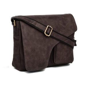 brown leather messenger bag with flap & shoulder strap