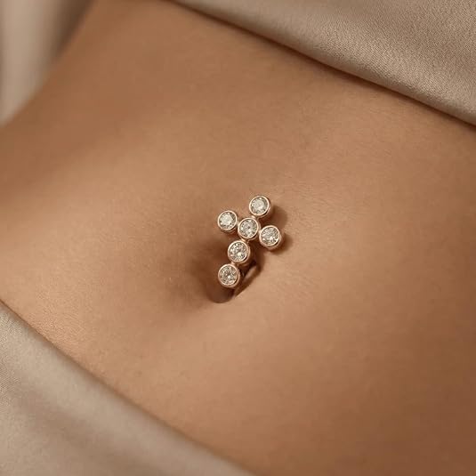 14k gold reverse belly button ring with studded cross, high quality cubic zirconia cz navel ring, hypoallergenic belly piercing jewelry for women 14k gold reverse belly button ring with studded cross, high quality cubic zirconia cz navel ring, hypoallergenic belly piercing jewelry for women