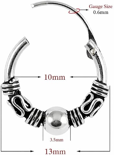 925 sterling silver bali style oxidised nose ring – tribal center beaded hinged segment hoop 925 sterling silver bali style oxidised nose ring – tribal center beaded hinged segment hoop