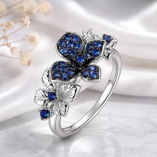 925 silver filled floral ring for women blue cubic zirconia wedding engagement jewelry 925 silver filled floral ring for women blue cubic zirconia wedding engagement jewelry
