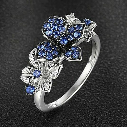 925 silver filled floral ring for women blue cubic zirconia wedding engagement jewelry 925 silver filled floral ring for women blue cubic zirconia wedding engagement jewelry