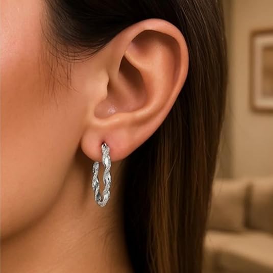 925 sterling silver large braided hoop (3x20) earrings for women 925 sterling silver large braided hoop (3x20) earrings for women
