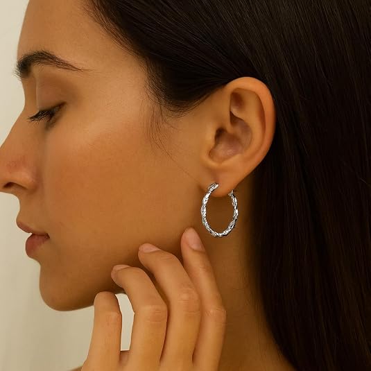925 sterling silver large braided hoop (3x20) earrings for women 925 sterling silver large braided hoop (3x20) earrings for women