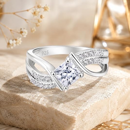 925 sterling silver princess cut cubic zirconia wedding ring for women – elegant engagement band 925 sterling silver princess cut cubic zirconia wedding ring for women – elegant engagement band
