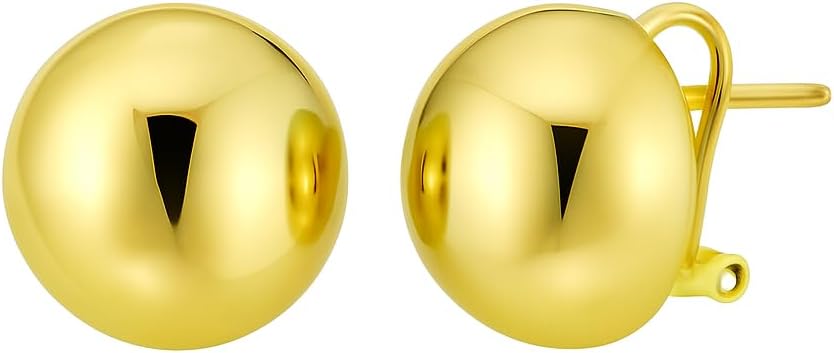 18k gold plated sterling silver yellow (16x8.30mm) puffed button omega earrings for women wedding, engagement, anniversary, party, daily wear ball studs hypoallergenic jewelry. 18k gold plated sterling silver yellow (16x8.30mm) puffed button omega earrings for women wedding, engagement, anniversary, party, daily wear ball studs hypoallergenic jewelry.