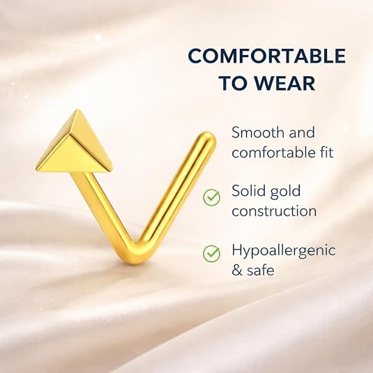 9k solid gold l shaped 3d pyramid nose stud for women – minimal geometric gold nose ring | secure comfortable nostril piercing jewelry | dainty everyday fine gift for her 9k solid gold l shaped 3d pyramid nose stud for women – minimal geometric gold nose ring | secure comfortable nostril piercing jewelry | dainty everyday fine gift for her