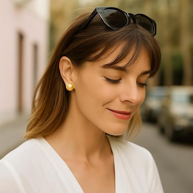 18k gold plated sterling silver yellow (16x8.30mm) puffed button omega earrings for women wedding, engagement, anniversary, party, daily wear ball studs hypoallergenic jewelry. 18k gold plated sterling silver yellow (16x8.30mm) puffed button omega earrings for women wedding, engagement, anniversary, party, daily wear ball studs hypoallergenic jewelry.