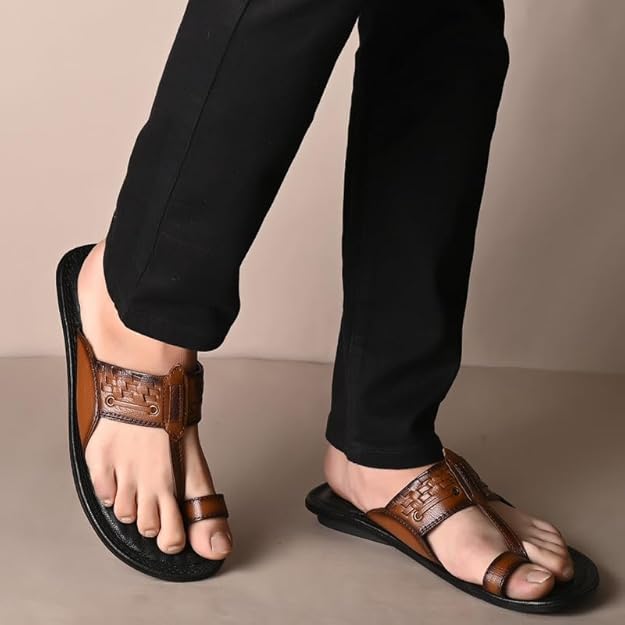 men’s brown toe ring leather comfort slippers men’s brown toe ring leather comfort slippers