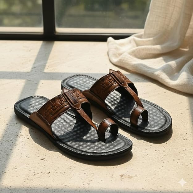 men’s brown toe ring leather comfort slippers men’s brown toe ring leather comfort slippers
