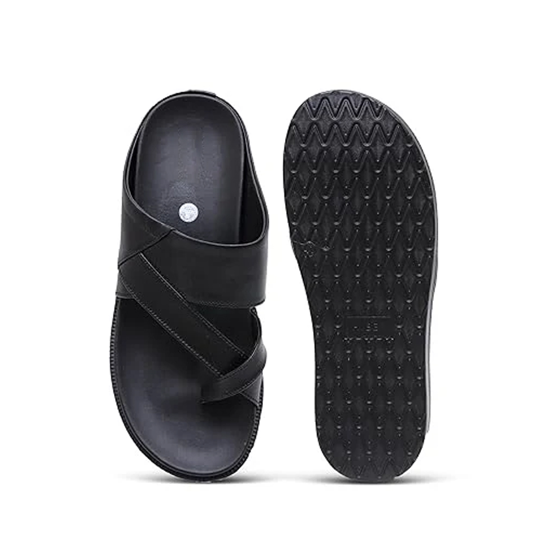 men’s black cross strap leather comfort slippers men’s black cross strap leather comfort slippers