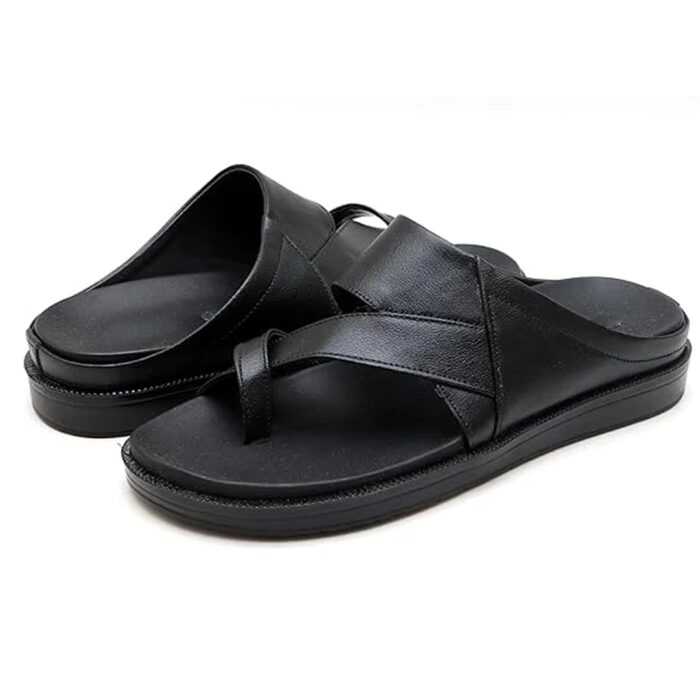 men’s black cross strap leather comfort slippers men’s black cross strap leather comfort slippers