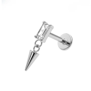 g23 titanium baguette cz spike threadless flatback drop stud