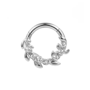 g23 titanium cz leaf vine hinged segment clicker ring
