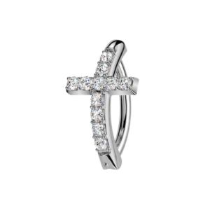 316l surgical steel cz cross reverse curved belly button ring