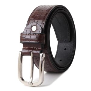 classic brown crocodile texture women’s belt with silver buckle.