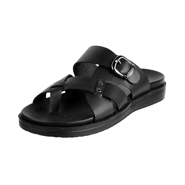 men’s black cross strap leather comfort slippers with buckle design men’s black cross strap leather comfort slippers with buckle design