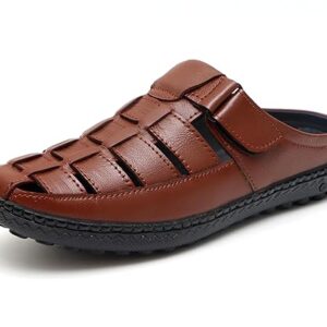 men’s brown slip on leather sandal clogs