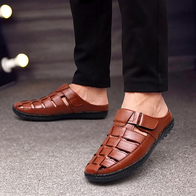 men’s brown slip on leather sandal clogs men’s brown slip on leather sandal clogs