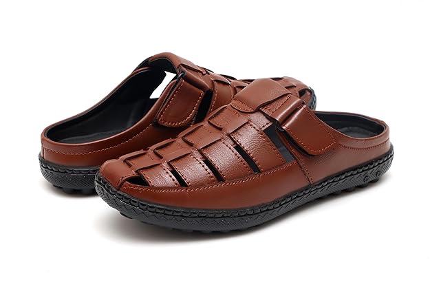 men’s brown slip on leather sandal clogs men’s brown slip on leather sandal clogs