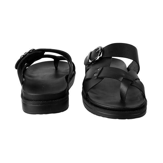 men’s black cross strap leather comfort slippers with buckle design men’s black cross strap leather comfort slippers with buckle design