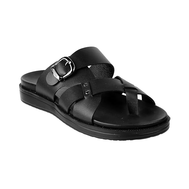 men’s black cross strap leather comfort slippers with buckle design men’s black cross strap leather comfort slippers with buckle design