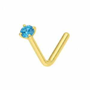 14k gold claw set peridot green natural stone l bend nose stud (1)