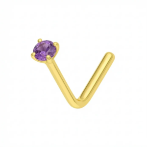 14k gold claw set peridot green natural stone l bend nose stud (2)