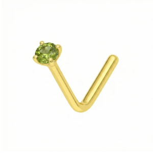 14k gold claw set peridot green natural stone l bend nose stud