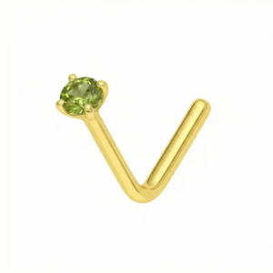 14k gold claw set peridot green natural stone l bend nose stud