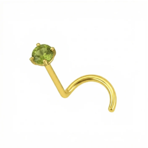 14k gold claw set peridot green natural stone l bend nose stud