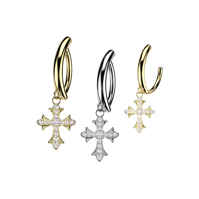 316l surgical steel cz cross dangle reverse curved belly button ring 316l surgical steel cz cross dangle reverse curved belly button ring