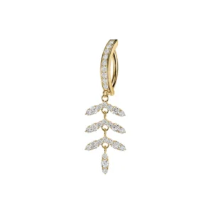 316l surgical steel cz leaf cascade dangle reverse curved belly button ring