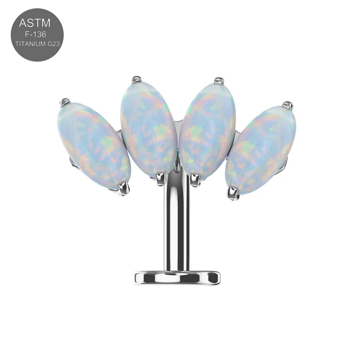 g23 titanium four opal stone threadless jewelled floating belly ring g23 titanium four opal stone threadless jewelled floating belly ring