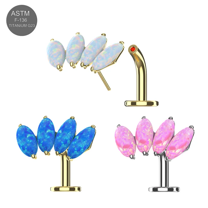 g23 titanium four opal stone threadless jewelled floating belly ring g23 titanium four opal stone threadless jewelled floating belly ring