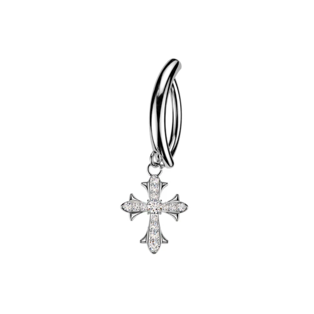 316l surgical steel cz cross dangle reverse curved belly button ring 316l surgical steel cz cross dangle reverse curved belly button ring