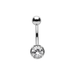 925 sterling silver round solitaire cz non dangle belly button ring
