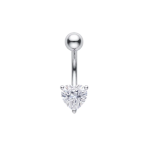 925 sterling silver heart cut cz non dangle belly button ring