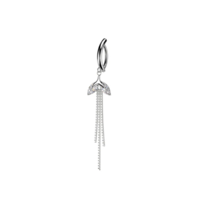 316l surgical steel cz leaf & chain dangle reverse curved belly button ring