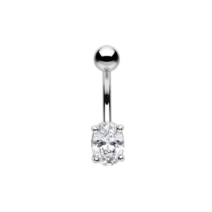 925 sterling silver oval cz non dangle belly button ring