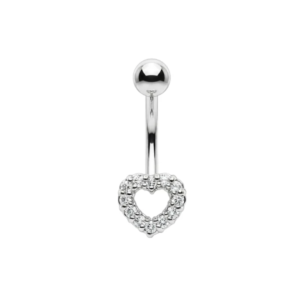 925 sterling silver cz open heart non dangle belly button ring