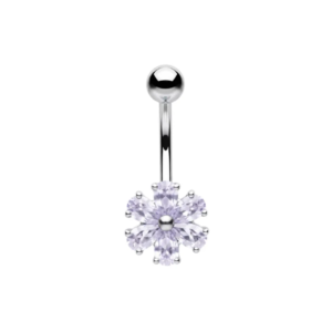 925 sterling silver six petal cz flower non dangle belly button ring