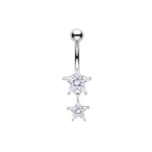 925 sterling silver double star cz dangle belly button ring