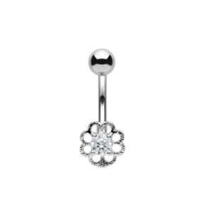 925 sterling silver flower cz non dangle belly button ring