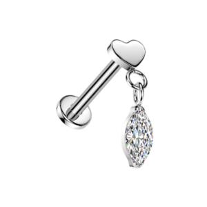 g23 titanium heart & marquise cz dangle threadless flatback stud