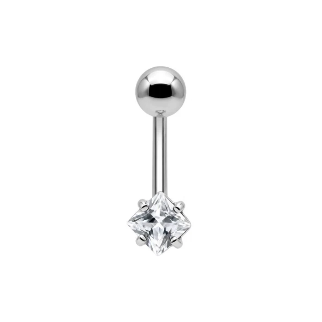 925 sterling silver square cz jewelled non dangle belly button ring 925 sterling silver square cz jewelled non dangle belly button ring