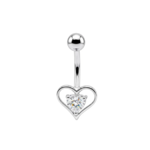 925 sterling silver heart cz jewelled non dangle belly button ring