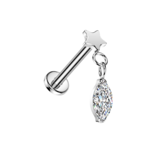 g23 titanium star & marquise cz dangle threadless flatback stud