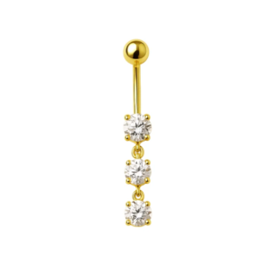 925 sterling silver gold plated round stone belly ring
