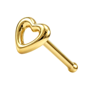 9k gold open heart nose stud
